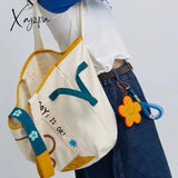 Xajzpa - Harajuku Style Shoulder Bag Flower Letter Print Large Capacity Canvas Handbag High Quality