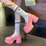 Xajzpa - High Heeled Women Square Toe Women’s Loafers 2023 New Chunky Heel Sandals Leather Casual