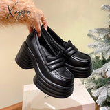 Xajzpa - High Heeled Women Square Toe Women’s Loafers 2023 New Chunky Heel Sandals Leather Casual