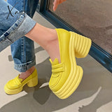 Xajzpa - High Heeled Women Square Toe Women’s Loafers 2023 New Chunky Heel Sandals Leather Casual