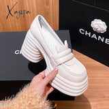Xajzpa - High Heeled Women Square Toe Women’s Loafers 2023 New Chunky Heel Sandals Leather Casual