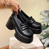Xajzpa - High Heeled Women Square Toe Women’s Loafers 2023 New Chunky Heel Sandals Leather Casual