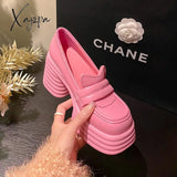 Xajzpa - High Heeled Women Square Toe Women’s Loafers 2023 New Chunky Heel Sandals Leather Casual