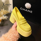 Xajzpa - High Heeled Women Square Toe Women’s Loafers 2023 New Chunky Heel Sandals Leather Casual