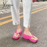 Xajzpa - High Heels Women Shoes Sand Beach Laides Flip Flops Wedge Platform Outside Seaside Female