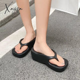 Xajzpa - High Heels Women Shoes Sand Beach Laides Flip Flops Wedge Platform Outside Seaside Female