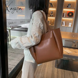 Xajzpa - High Quality Soft Leather Woman Casual Tote Shopper Solid Color Handbags Large Capacity