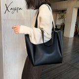 Xajzpa - High Quality Soft Leather Woman Casual Tote Shopper Solid Color Handbags Large Capacity