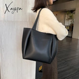 Xajzpa - High Quality Soft Leather Woman Casual Tote Shopper Solid Color Handbags Large Capacity