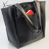 Xajzpa - High Quality Soft Leather Woman Casual Tote Shopper Solid Color Handbags Large Capacity