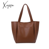 Xajzpa - High Quality Soft Leather Woman Casual Tote Shopper Solid Color Handbags Large Capacity