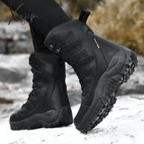 Xajzpa - High Quality Waterproof Boots Men Military Leather Tactical Combat Plush Warm Platform