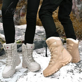 Xajzpa - High Quality Waterproof Boots Men Military Leather Tactical Combat Plush Warm Platform