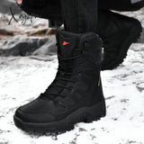 Xajzpa - High Quality Waterproof Boots Men Military Leather Tactical Combat Plush Warm Platform