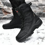 Xajzpa - High Quality Waterproof Boots Men Military Leather Tactical Combat Plush Warm Platform