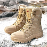 Xajzpa - High Quality Waterproof Boots Men Military Leather Tactical Combat Plush Warm Platform