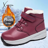 Xajzpa - High-Top Women Men Boots Winter Leather Boot Male Waterproof Sneakers Man Hunting Shoes Outdoor Thick Fluff Super Warm Work Shoe