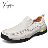 Xajzpa Hiking Patent Model Four Seasons Head Leather Frosted Casual Shoes Men’s Walking Winter