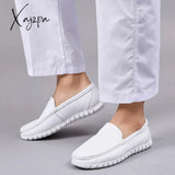 Xajzpa - Hospital Men’s White Nurse Shoes Comfortable Soft Soled Leather Flat Heel Elastic Sole