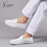 Xajzpa - Hospital Men’s White Nurse Shoes Comfortable Soft Soled Leather Flat Heel Elastic Sole