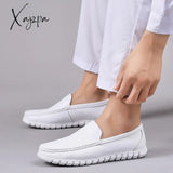 Xajzpa - Hospital Men’s White Nurse Shoes Comfortable Soft Soled Leather Flat Heel Elastic Sole