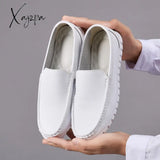 Xajzpa - Hospital Men’s White Nurse Shoes Comfortable Soft Soled Leather Flat Heel Elastic Sole