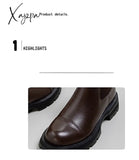 Xajzpa - Hot Sales Fall/Winter Shoes Women Leather Ankle Boots Round Toe Thick Heel Solid Chelsea