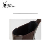 Xajzpa - Hot Sales Fall/Winter Shoes Women Leather Ankle Boots Round Toe Thick Heel Solid Chelsea