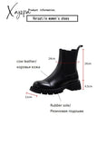 Xajzpa - Hot Sales Fall/Winter Shoes Women Leather Ankle Boots Round Toe Thick Heel Solid Chelsea