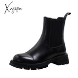 Xajzpa - Hot Sales Fall/Winter Shoes Women Leather Ankle Boots Round Toe Thick Heel Solid Chelsea