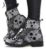 Xajzpa - Hot Skeleton Women Snow Ankle Boots Motorcycle Skull Pansy Low Heels Shoes Vintage Pu