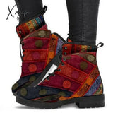 Xajzpa - Hot Skeleton Women Snow Ankle Boots Motorcycle Skull Pansy Low Heels Shoes Vintage Pu