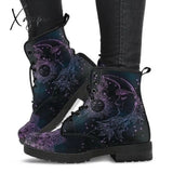 Xajzpa - Hot Skeleton Women Snow Ankle Boots Motorcycle Skull Pansy Low Heels Shoes Vintage Pu