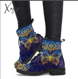 Xajzpa - Hot Skeleton Women Snow Ankle Boots Motorcycle Skull Pansy Low Heels Shoes Vintage Pu