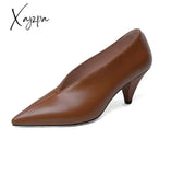 Xajzpa - Hot Women Genuine Leather Shoes Cow Leather Sheep Suede Spike Heels Pointed Toe Pumps