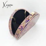 Xajzpa - Ins Crescent D Shape Font Glitter Acrylic Dinner Bag Hold Semi-Round Fashion Dress Hard Box