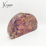 Xajzpa - Ins Crescent D Shape Font Glitter Acrylic Dinner Bag Hold Semi-Round Fashion Dress Hard Box