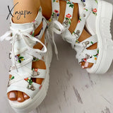 Xajzpa - Ins Hot Print Leisure Wedges Women’s Shoes Summer Women Sandals Platform Shoelaces High