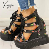 Xajzpa - Ins Hot Print Leisure Wedges Women’s Shoes Summer Women Sandals Platform Shoelaces High