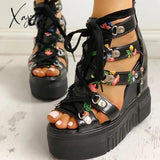 Xajzpa - Ins Hot Print Leisure Wedges Women’s Shoes Summer Women Sandals Platform Shoelaces High