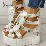 Xajzpa - Ins Hot Print Leisure Wedges Women’s Shoes Summer Women Sandals Platform Shoelaces High