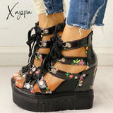 Xajzpa - Ins Hot Print Leisure Wedges Women’s Shoes Summer Women Sandals Platform Shoelaces High