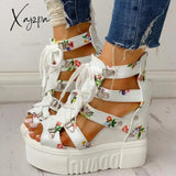 Xajzpa - Ins Hot Print Leisure Wedges Women’s Shoes Summer Women Sandals Platform Shoelaces High