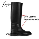 Xajzpa - INS Women Knee High Boots Genuine Leather High Heeled Autumn Winter Warm Shoes Woman Snow Motorcycle Boots Shoes