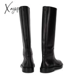 Xajzpa - Ins Women Knee High Boots Genuine Leather Heeled Autumn Winter Warm Shoes Woman Snow