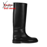 Xajzpa - Ins Women Knee High Boots Genuine Leather Heeled Autumn Winter Warm Shoes Woman Snow