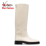 Xajzpa - Ins Women Knee High Boots Genuine Leather Heeled Autumn Winter Warm Shoes Woman Snow