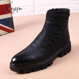 Xajzpa - Italian Brand Designer Mens Leisure Cowboy Boots Natural Leather Platform Shoes Black