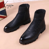 Xajzpa - Italian Brand Designer Mens Leisure Cowboy Boots Natural Leather Platform Shoes Black