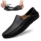 Xajzpa - Italian Mens Shoes Casual Luxury Brand Summer Men Loafers Genuine Leather Moccasins Light